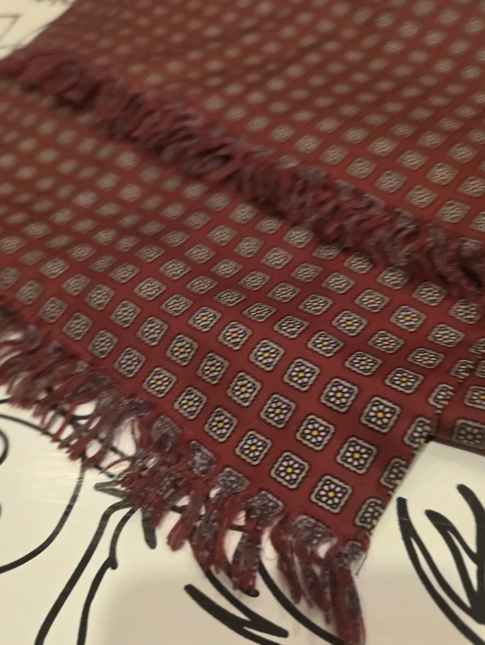 Vintage Brooks Brothers Makers Burgundy Silk Scarf Geometric Foulard Medallion